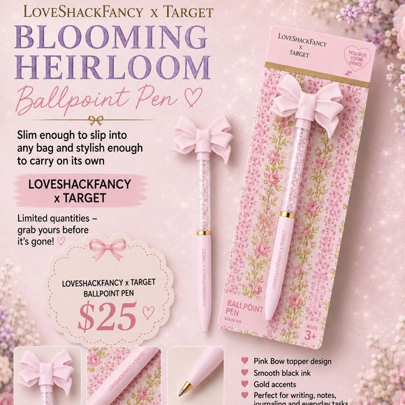 LoveShackFancy x Yoobi Other - LoveShackFancy x Yoobi Pink Bow Ballpoint Pen NWT Target Exclusive